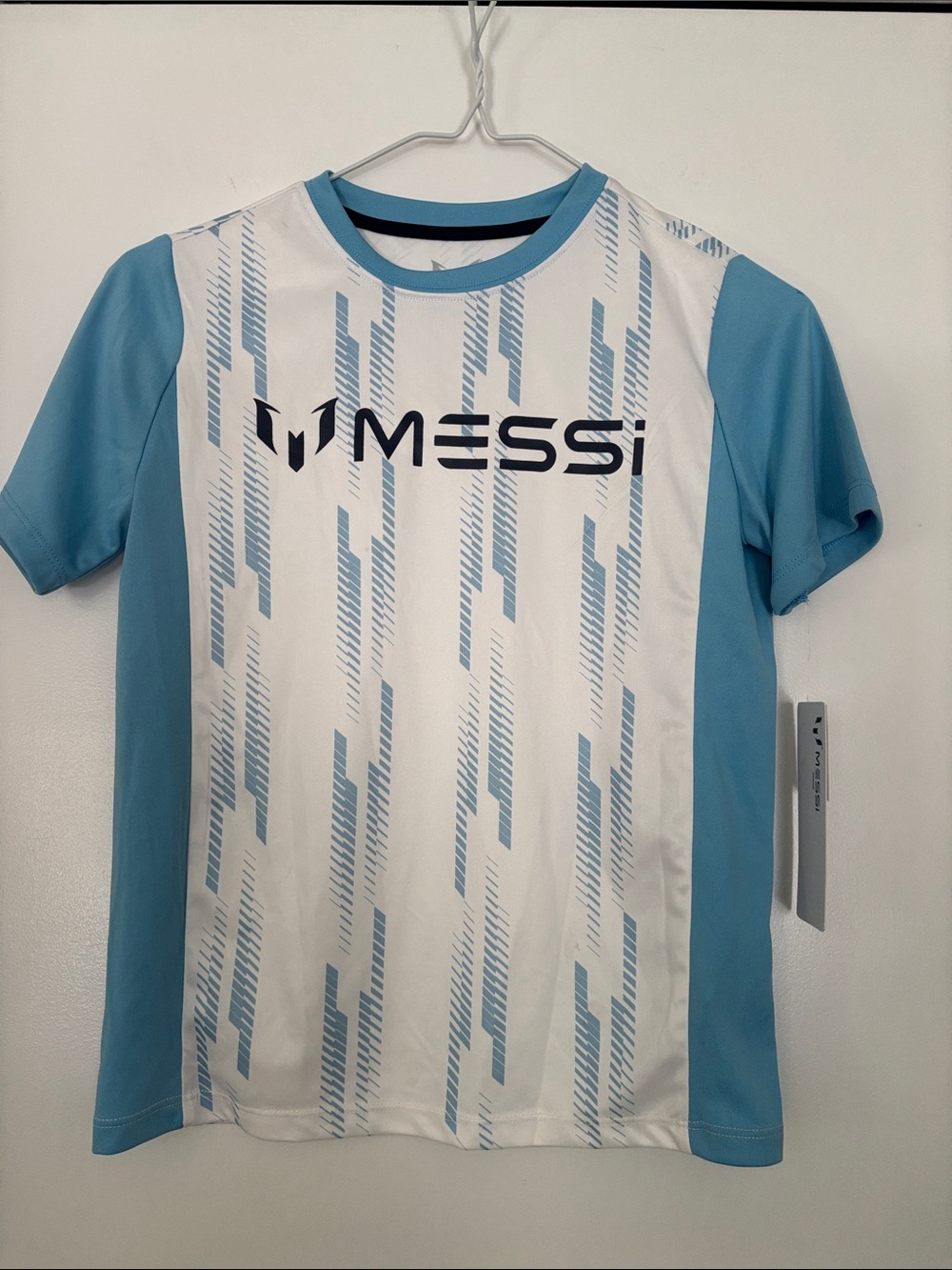 Kids' Messi Soccer Jersey- White & Light Blue